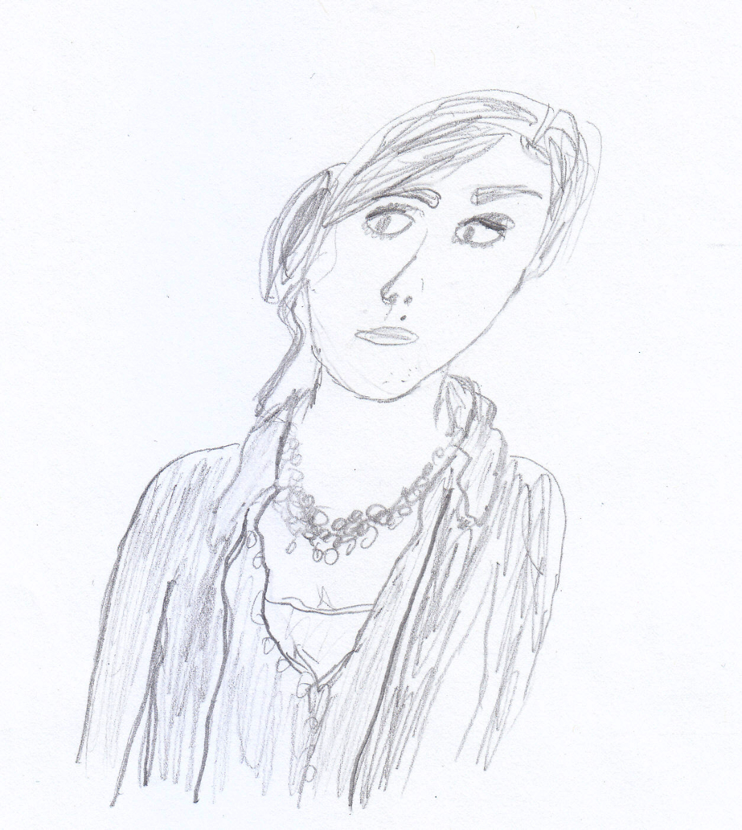 a light sketch of me looking to the left. the sketch is at a bit of a slant.