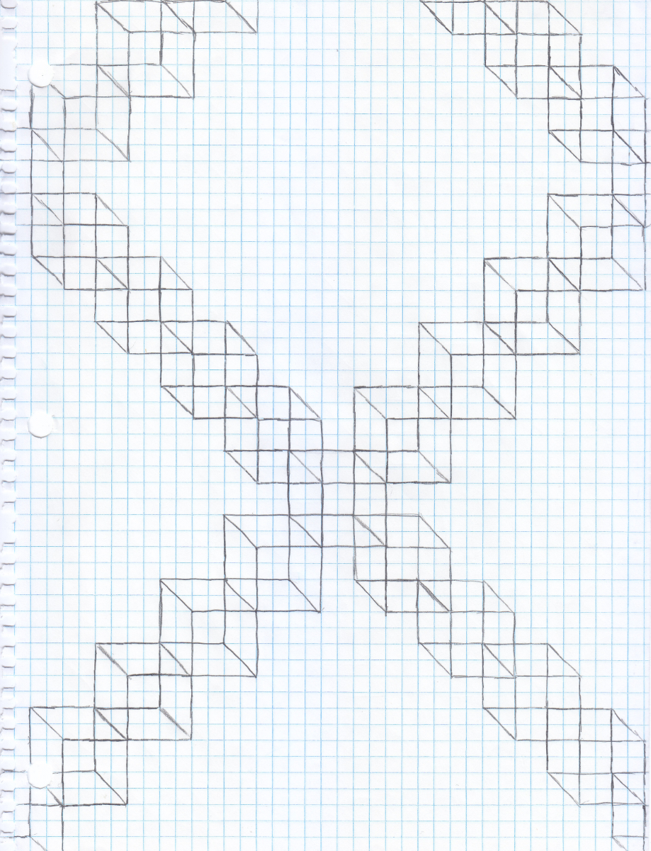 a full page with diagonal strings of cubes forming an X, that starts back again after reaching the top